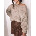 Women Hollow Out Ribbed Knit Crew Neck Casual Long Sleeve Sweaters