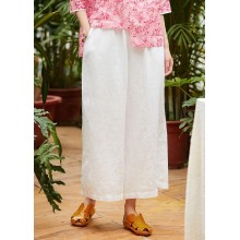 Natural pockets linen pants Work Outfits white elastic waist pant