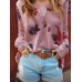 Women Floral Print V  Neck Knitted Casual Long Sleeve Sweaters