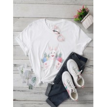 Cartoon Rabbits Easter Print Short Sleeve Plus Size Casual T  shirt