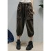 Loose Black elastic waist Pockets Linen Pants Spring