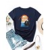 Women Cartoon Figure   Animal Graphic Round Neck Casual Short Sleeve T  Shirts