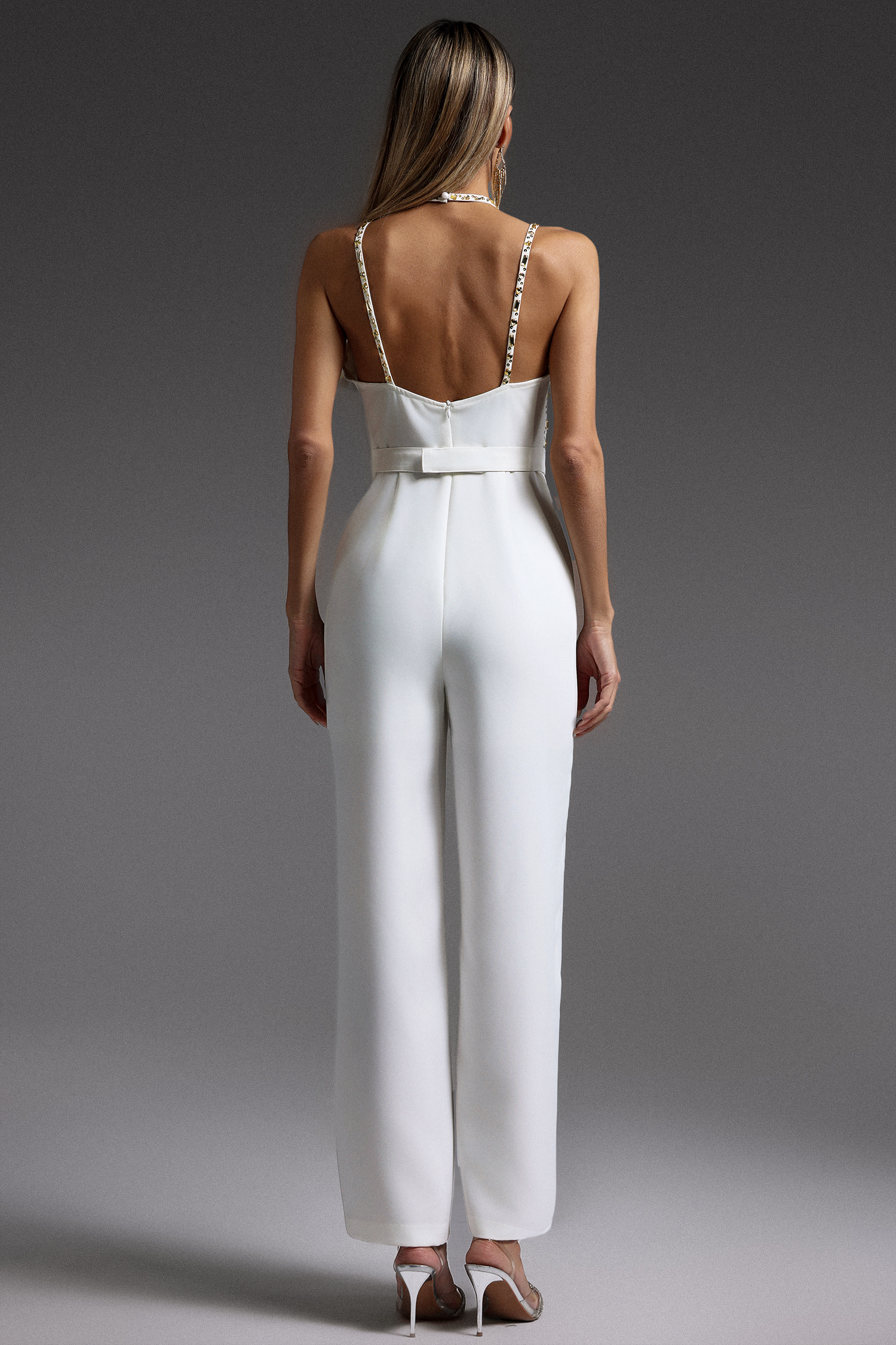 Vanina Halter Sleeveless V-Neck Diamond Maxi Jumpsuit Vanina Halter Sleeveless V-Neck Diamond Maxi Jumpsuit