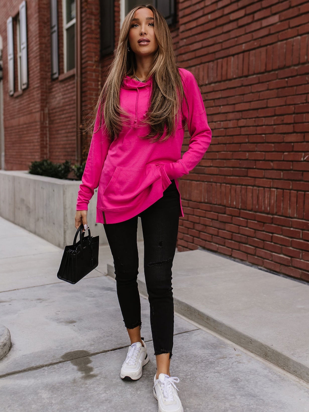 Pink Side Slit Hoodie Pink Side Slit Hoodie