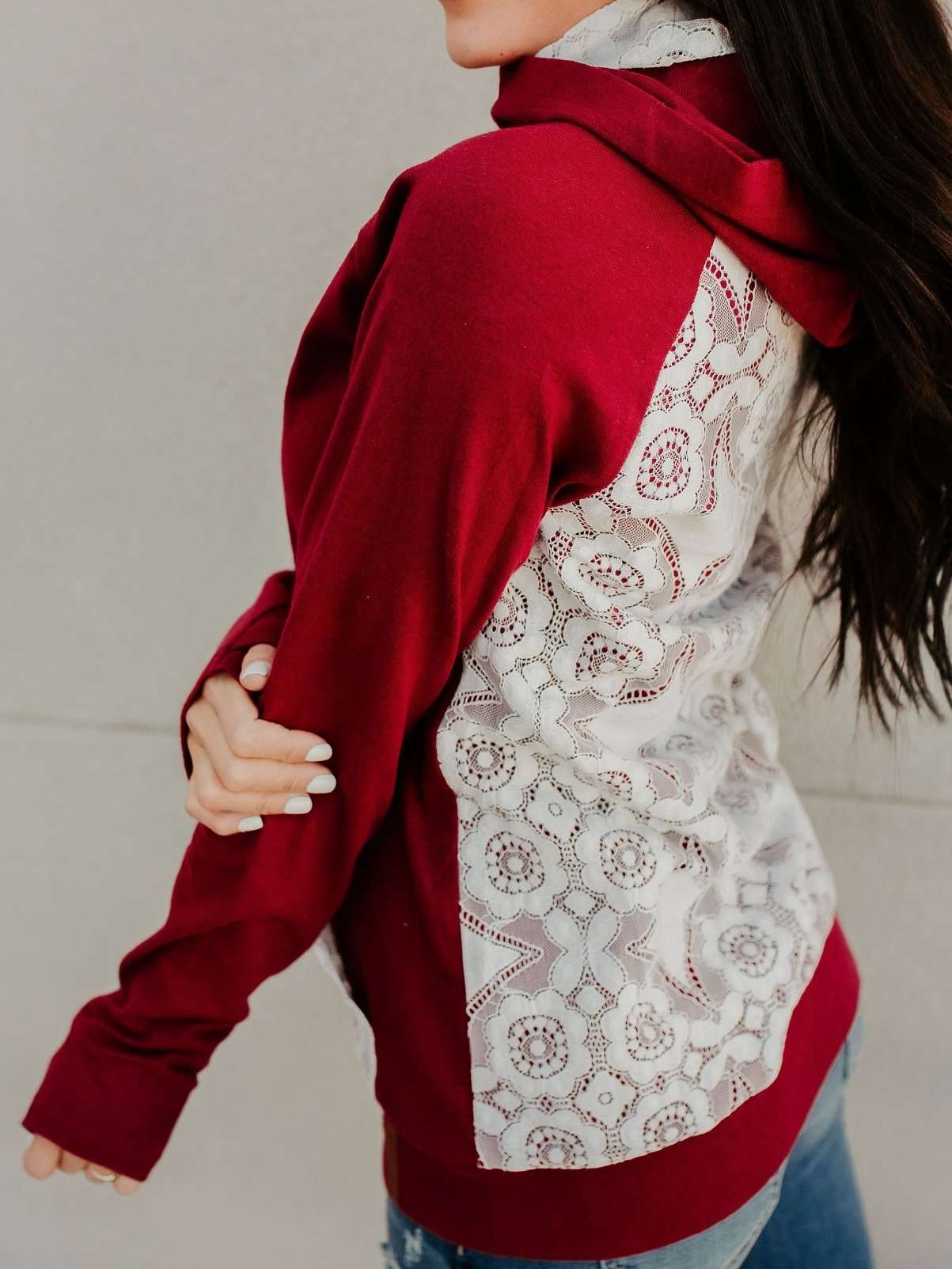 Lovely Lace Burgundy Hoodie Lovely Lace Burgundy Hoodie