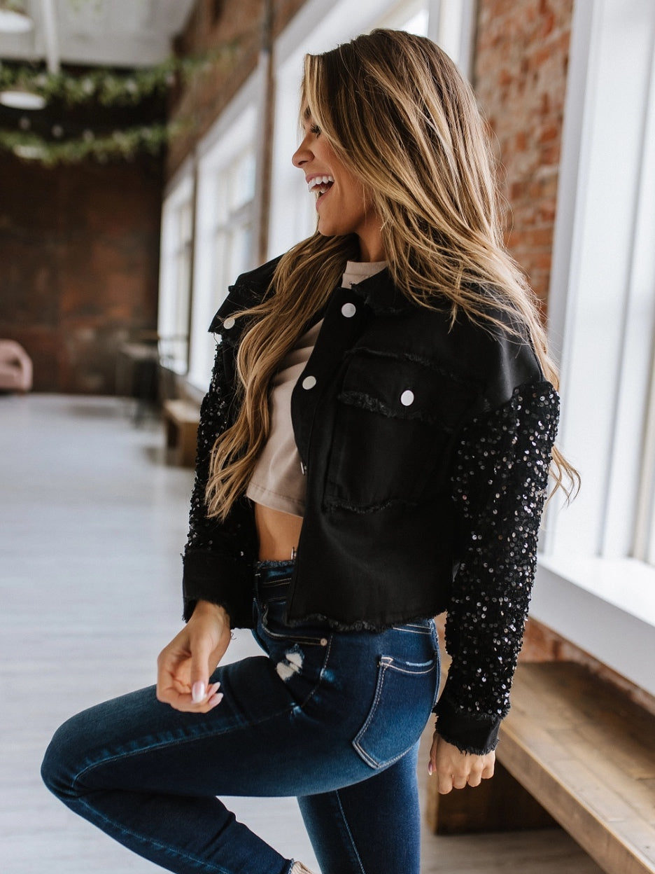 Beth Sequin Sleeve Jean Jacket Beth Sequin Sleeve Jean Jacket