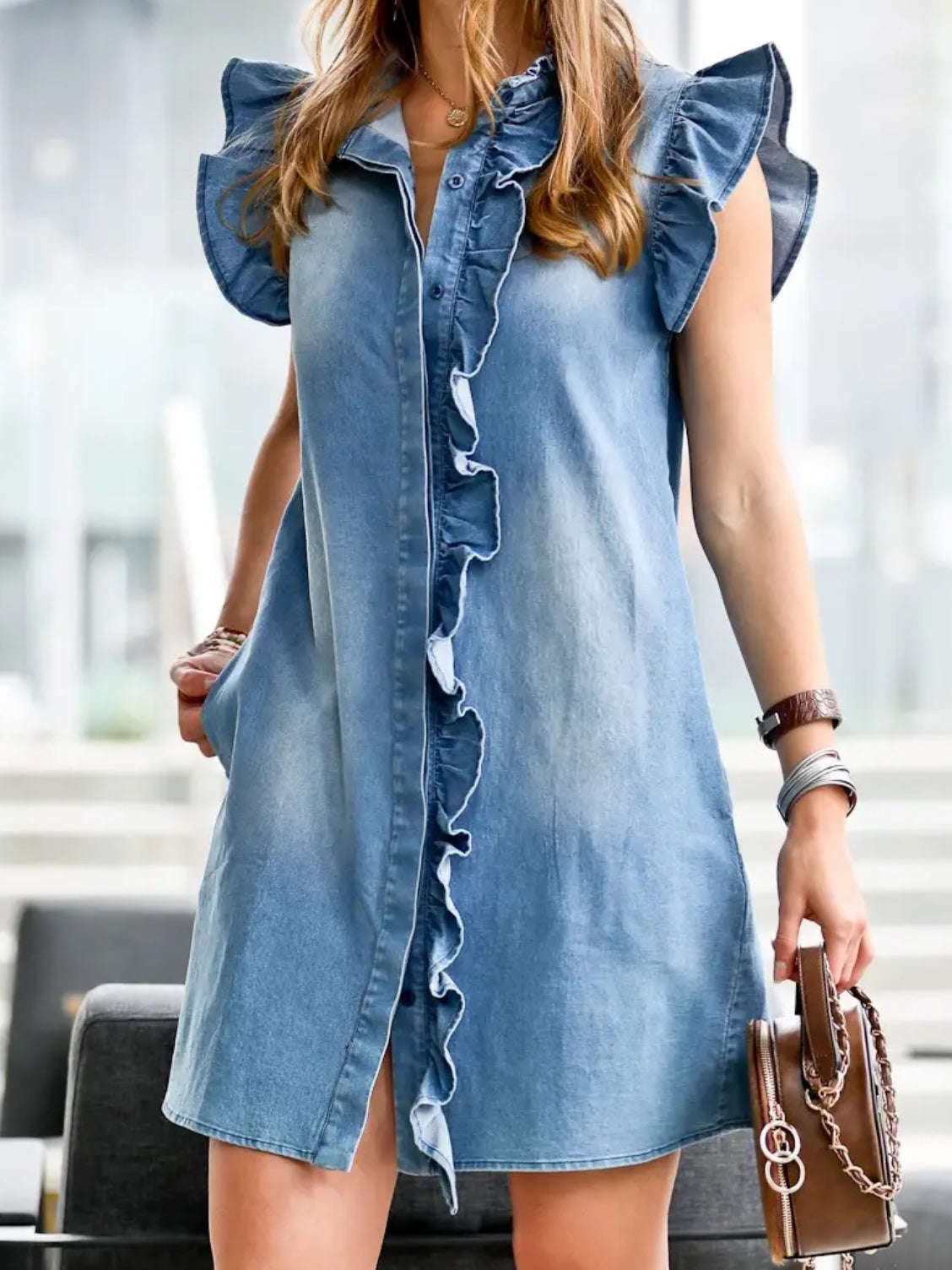 Denim + Ruffle Dress Denim + Ruffle Dress