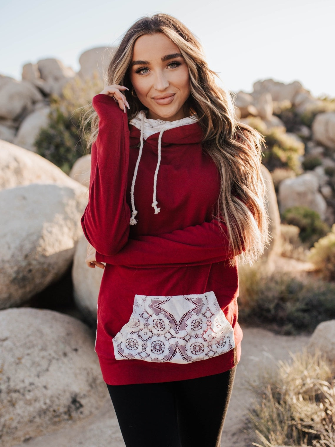 Lovely Lace Burgundy Hoodie Lovely Lace Burgundy Hoodie