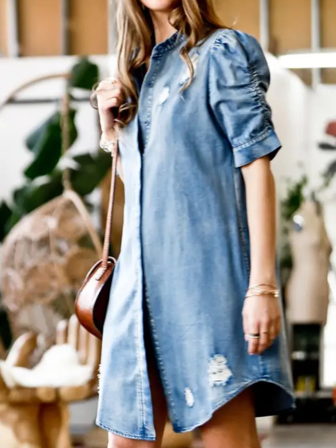 Denim Ruched Sleeve Dress Denim Ruched Sleeve Dress